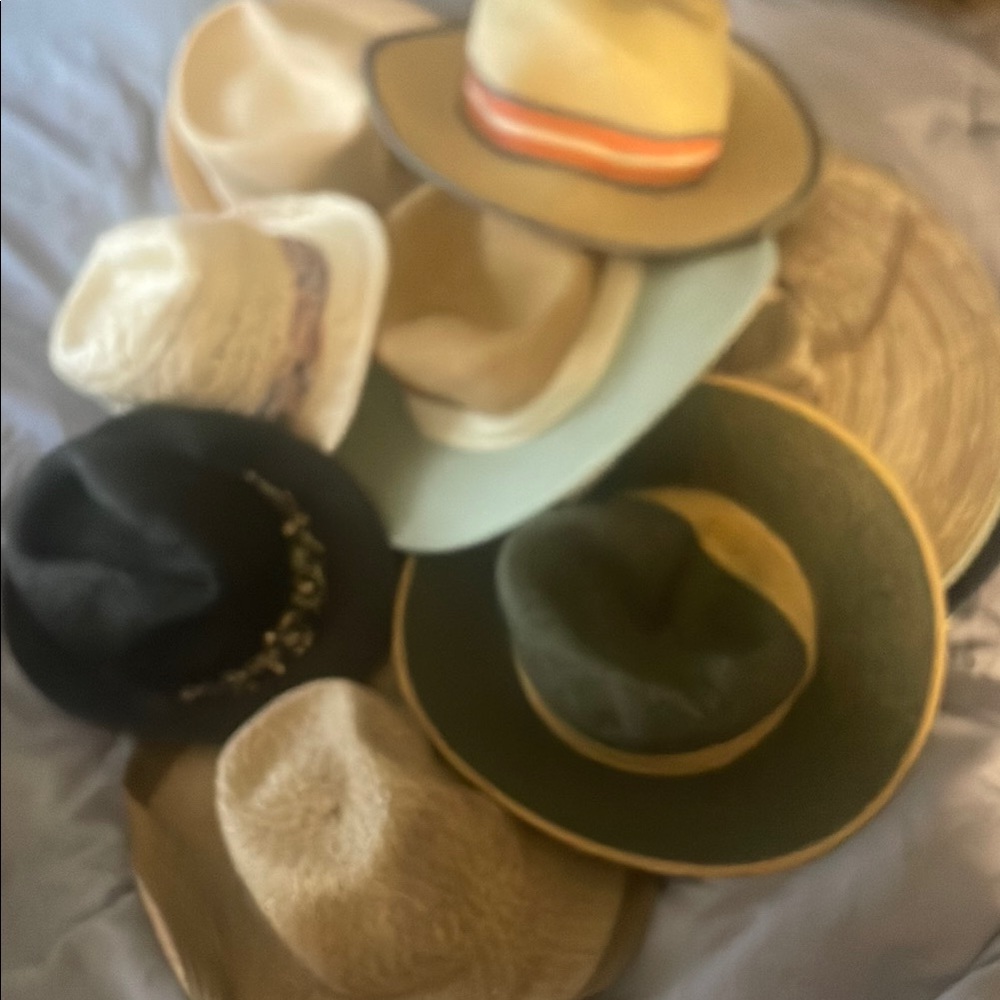 Cream and Black Straw Hats with Wide Brims